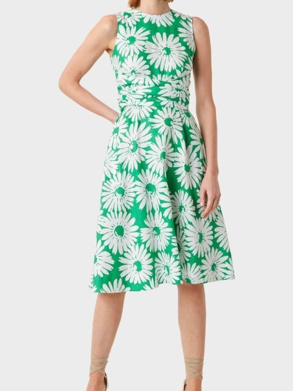 Hobbs London Linen Twitchill Dress Green White Floral Size 8 NWT NEW
